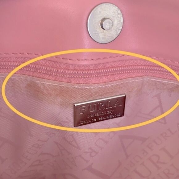 Furla Blush Side Zipper Expanding Leather Tote Satchel Bag Handbag Pink Leather - Picture 9 of 12